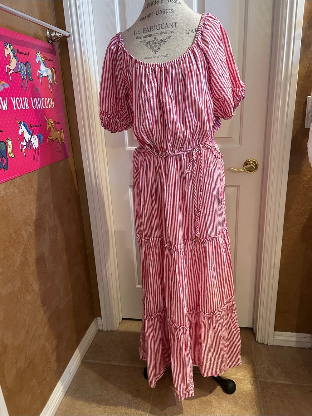 Draper James for kohls Striped red/ white striped PuffSleeve Maxi Dress size xxl